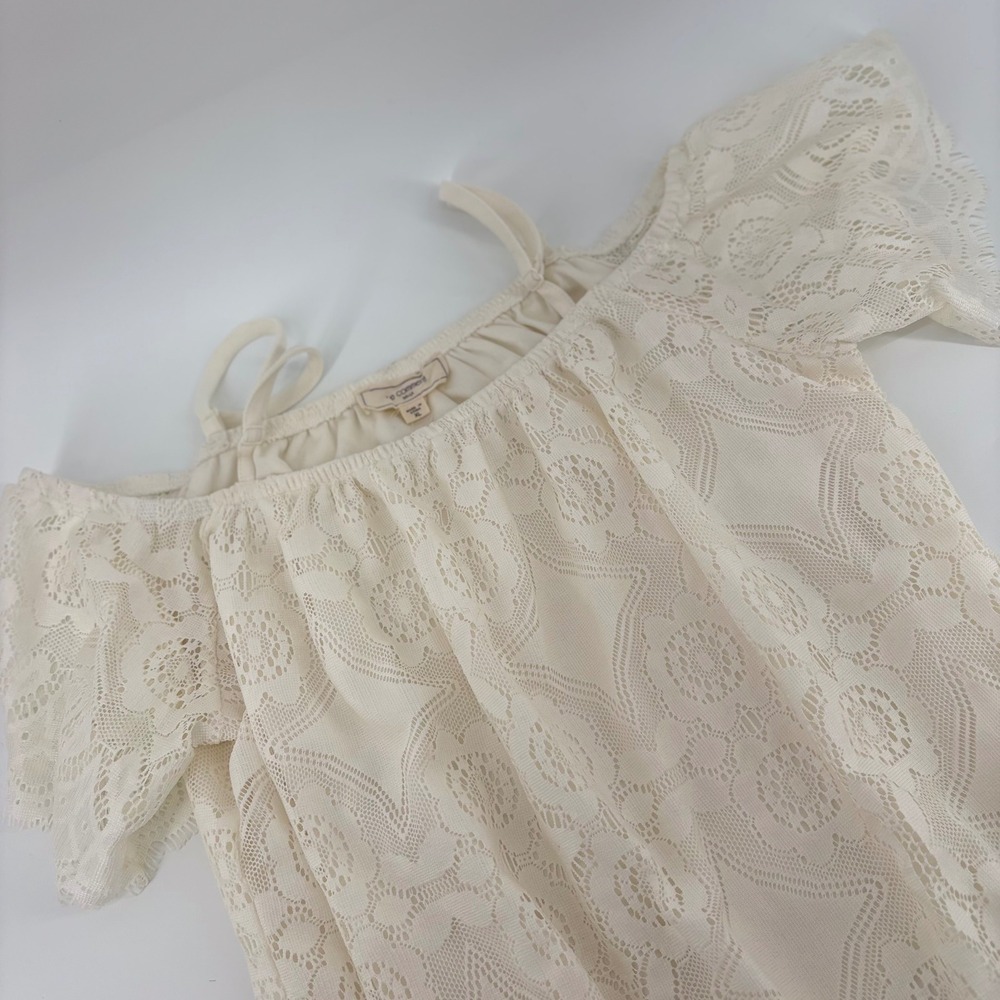 No Comment Cream Lace Off Shoulder Top‎ Dress XL Cold Shoulder Short Sleeve Boho